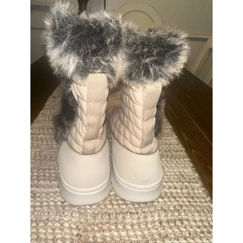 Ryka Water Repellent Faux Fur Quilted Winter Boots Shiver Beige Womens Size 9 NW